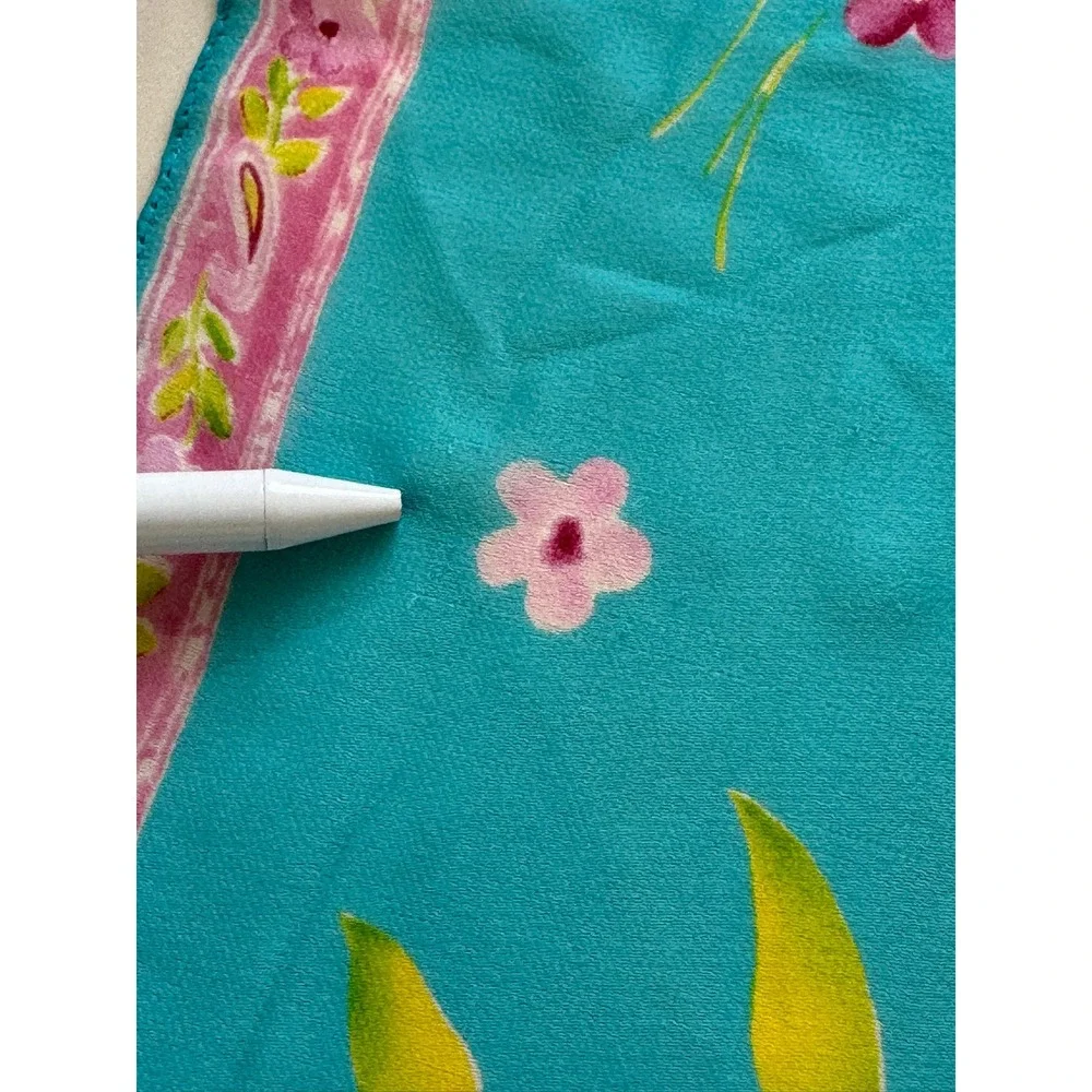 Ralph Lauren Collection Black Label Silk Floral Square Scarf Turquoise Blue 20in